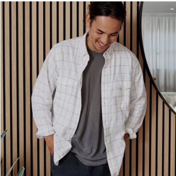 Everlane The Brushed Flannel Shirt Window Pane Button Down Long Sleeve White M - Picture 1 of 7
